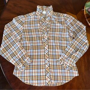 Arrow For Her Plaid Ruffle Button Front Blouse Women Size L Vintage Cottagecore